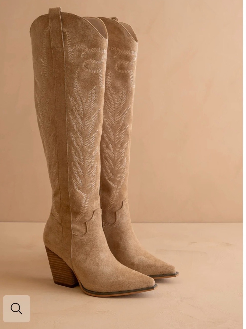 Over-the-Knee Beige Suede Western Boots